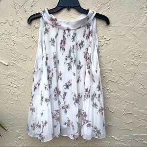 1. State White Pleated Floral Blouse